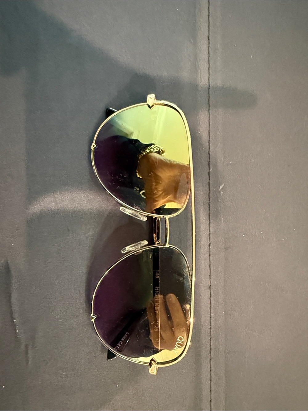 Quay Australia Gold Frame Sunglasses with Green-to-Purple Gradient Lenses